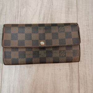 Louis Vuitton Damier Ebene Coated Canvas Leather Sarah Long Wallet